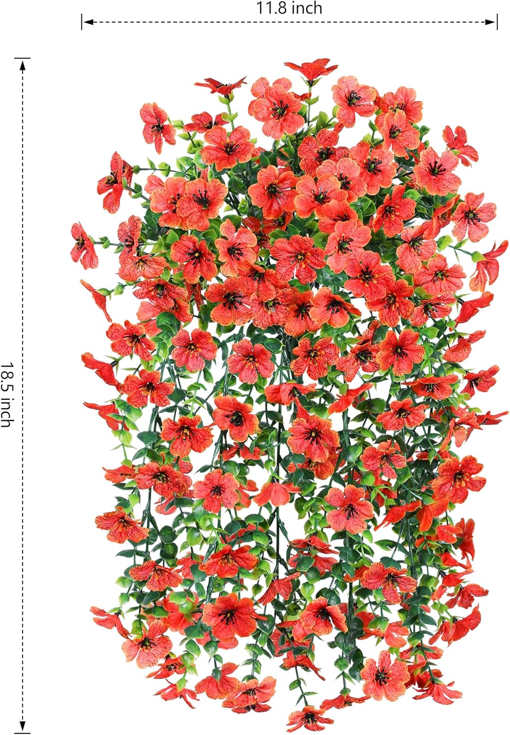 INSPRING Fall Fake Mums Artificial Flowers Hanging Decoration for Outdoors, 2Pcs Orange Daisy with Autumn Eucalyptus Leaves, Realistic Plants Decor, Silk Flower for Porch Patio Balcony Planter Yard