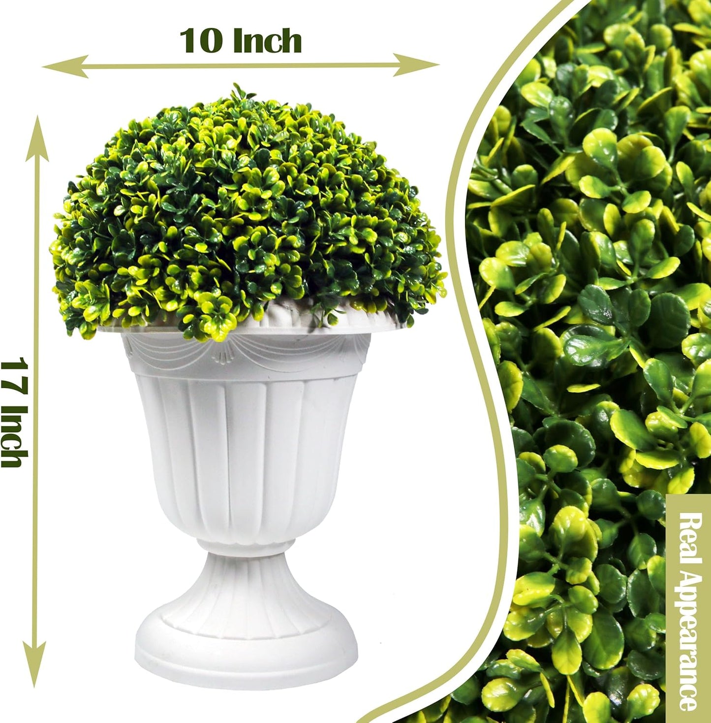 Sunnyglade 2 PCS 17" Artificial Plastic Boxwood Ball Tree, Faux Potted Decorative Topiary Plant, UV Resistant Fake Plant in Pot for Home Gate Indoor Outdoor Patio Office Decor