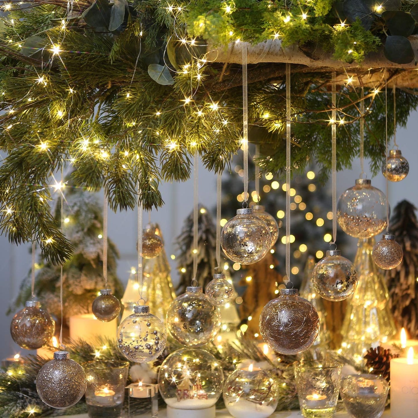 Sea Team 50mm/1.97" Shatterproof Clear Plastic Christmas Tree Ball Ornaments Set, Decorative Hanging Transparent Xmas Baubles with Stuffed Delicate Decorations (30 Counts, Champagne)