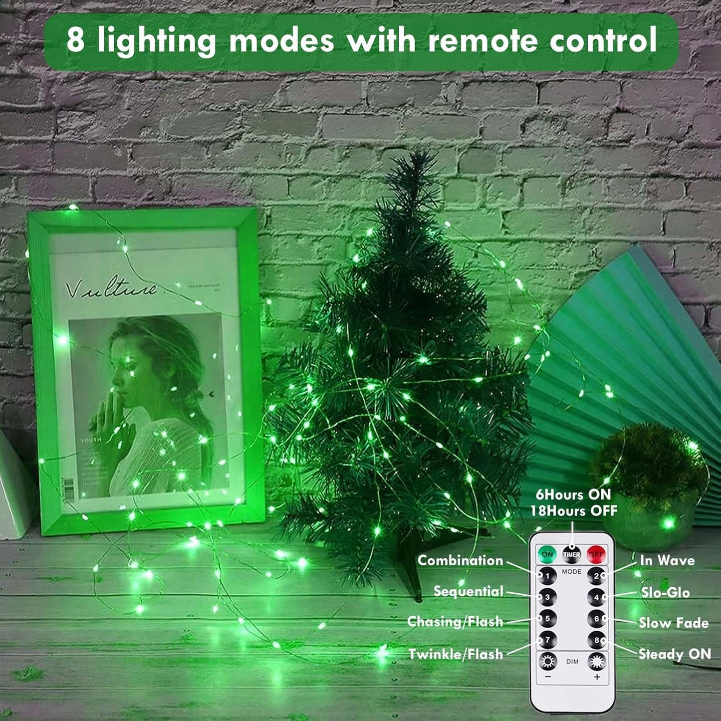 3 Pack Fairy Lights Battery Operated with Remote Control Timer, 26 FT 80 LED String Lights Outdoor Indoor, 8 Mode Twinkle Lights for Party Wedding Birthday Bedroom St Patricks Day Decorations(Green)