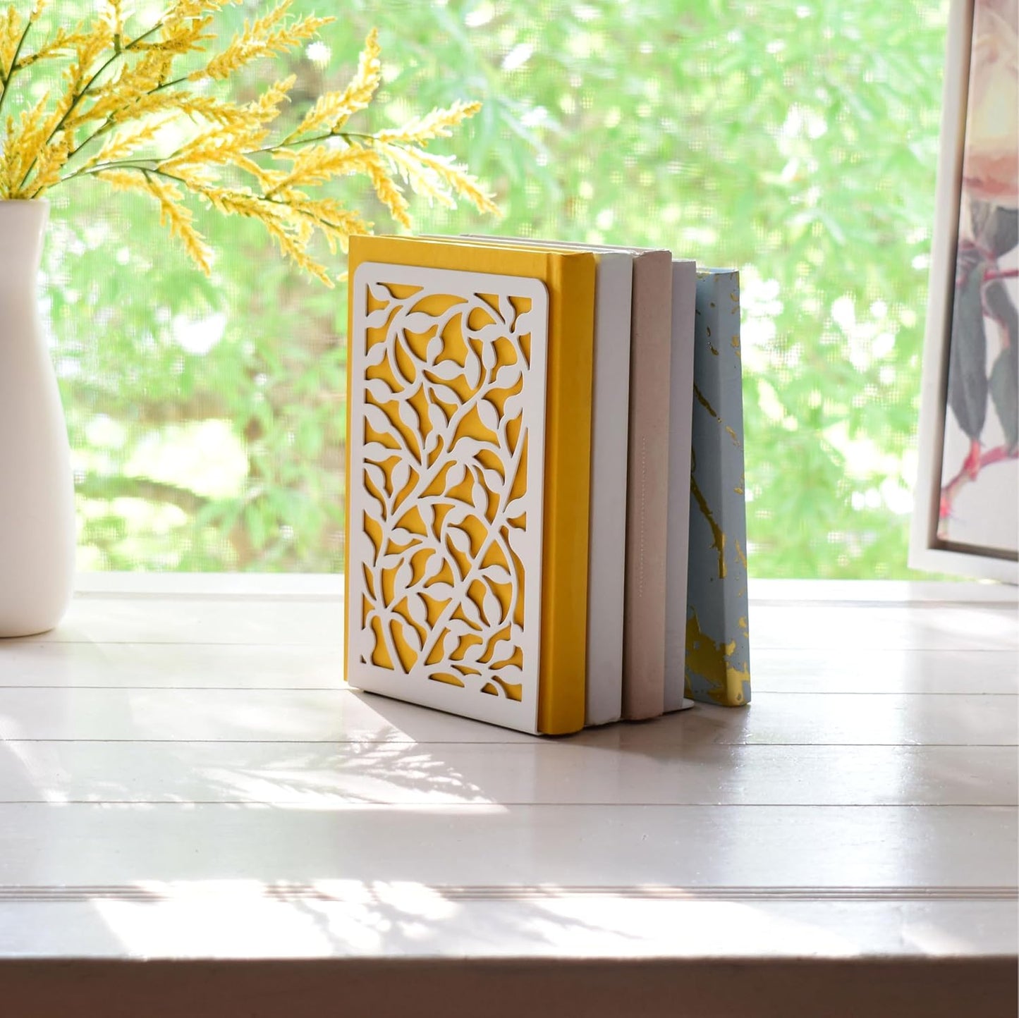 CNK Book Ends Bookends for Decorative Books Holder Bookend Shelves End Hold Heavy Duty Holders Stoppers Metal Stopper Cute Boho Bookshelf Holds Cookbook Office Home Set of 4 Bookends Pair White