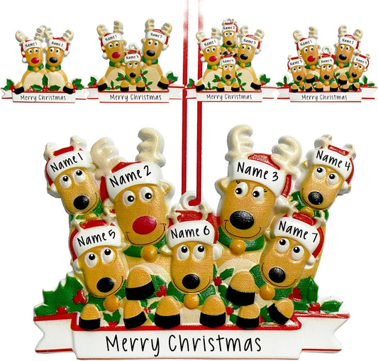 2025 Personalized Christmas Ornaments Family of 2/3/4/5/6/7/8,Custom Deer Christmas Ornaments Deorations with Names,Customized Xmas Ornament Tree Deorations,Personalized Xmas Ornament Gifts
