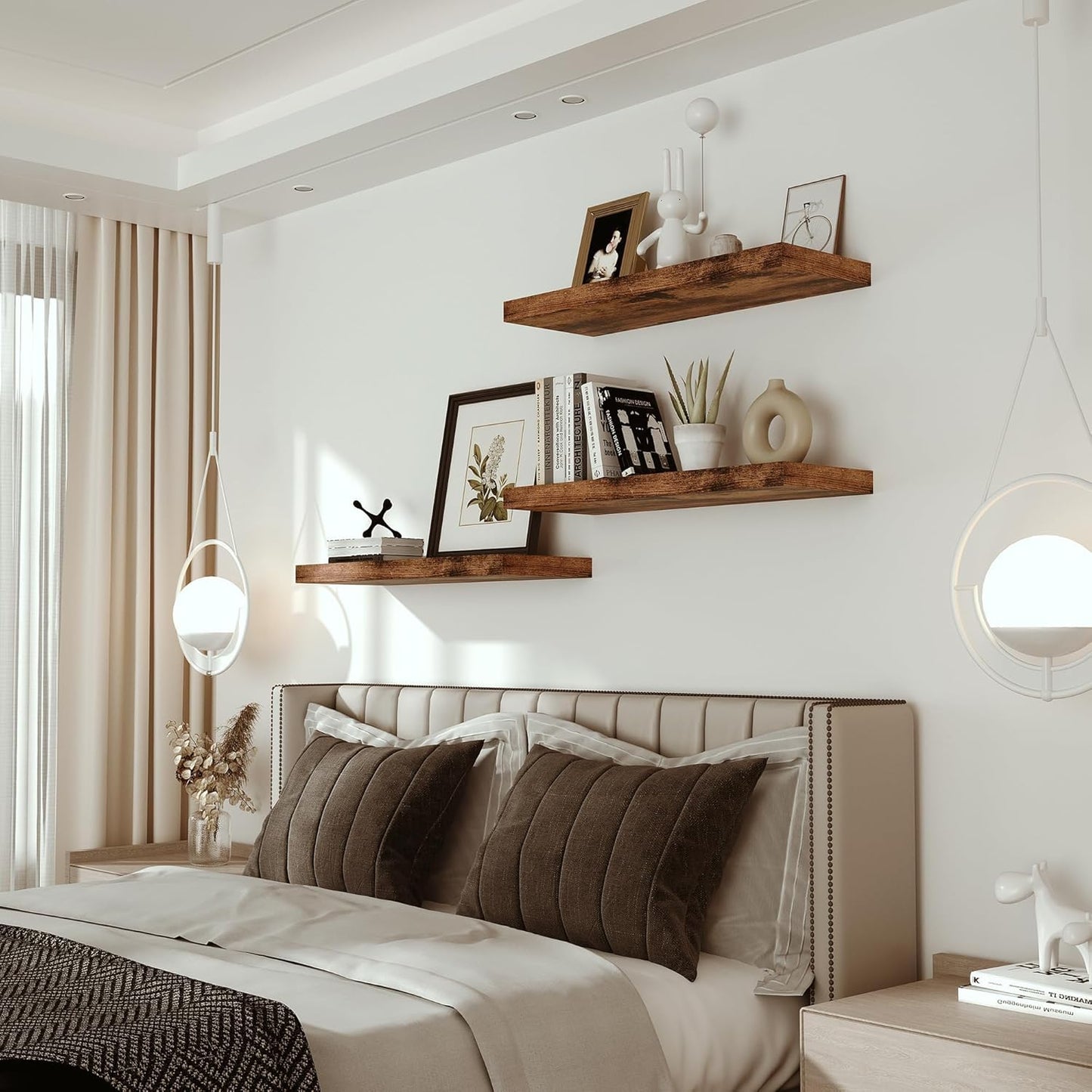 Floating Shelves for Wall 24 inchs Long, 9.1” Deep x 1.5” Thick Wall Shelves for Bedroom, Living Room, Bathroom，Kitchen, Office, Rustic Farmhouse Shelf Decor with Invisible Bracket, Set of 2