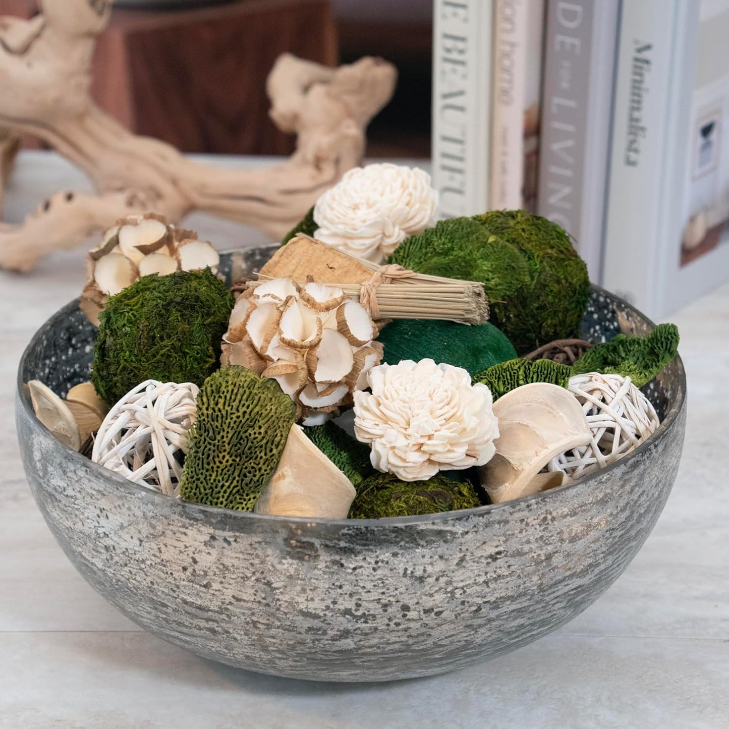 ANDALUCA Decorative Moss Balls Natural Bowl Filler Home Decor (Green Moss)
