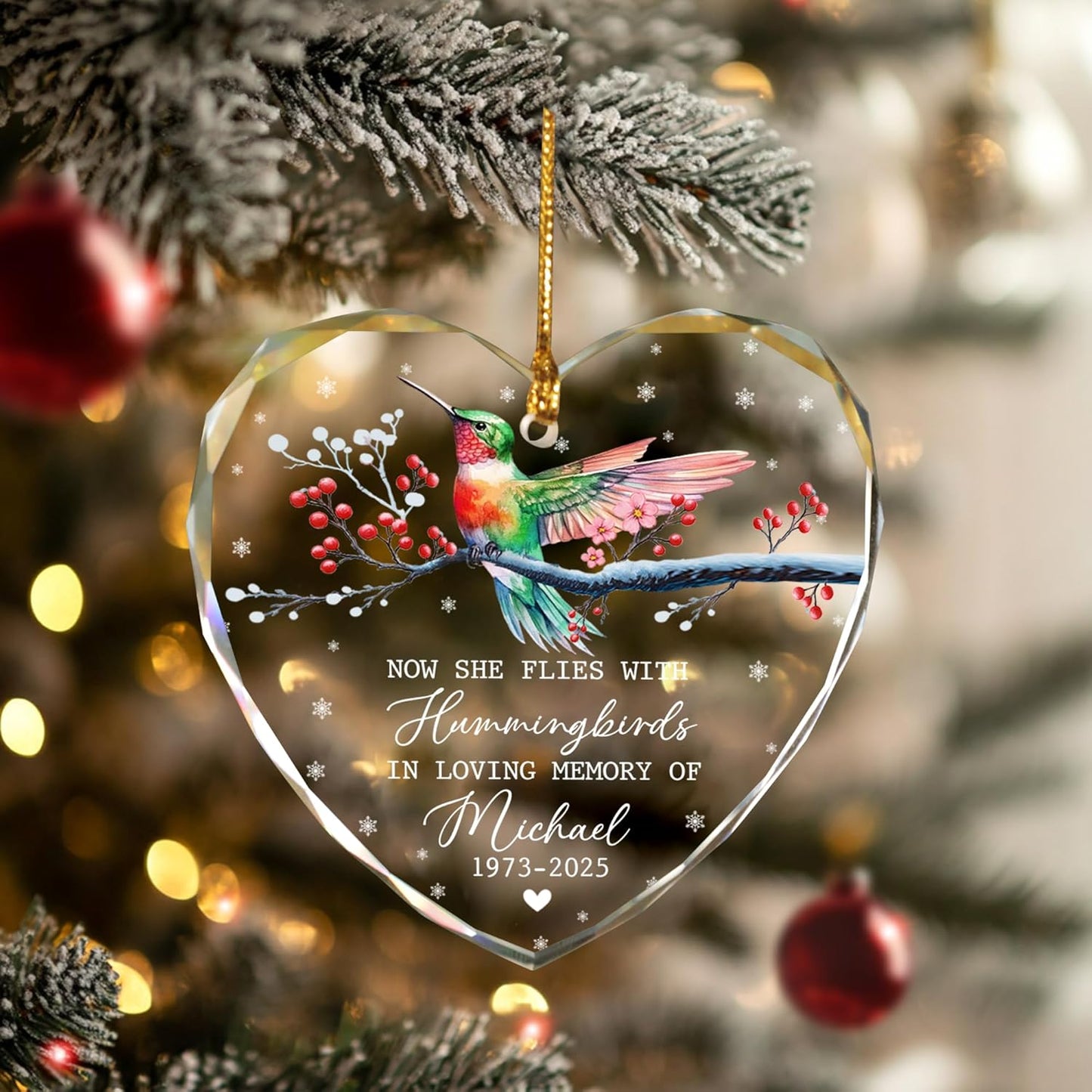 Personalized Memorial Hummingbird Glass Ornament – in Loving Memory of Grandpa – Custom Name, Birth Year & Passing Year – Memorial Christmas Keepsake for Loved One