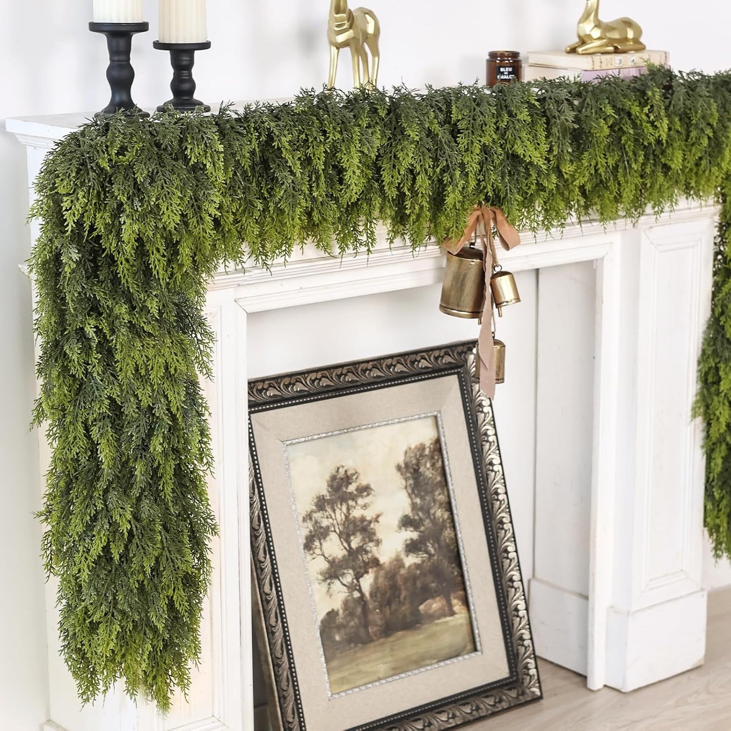 5FT Real Touch Cedar Garland for Fireplace - Artificial Christmas Garlands Realistic Faux Greenery Fake Pine Needles Garland for Holiday,Table, Window,Mantel,Stairs, Home,Indoor Outdoor Decor (2PCS)