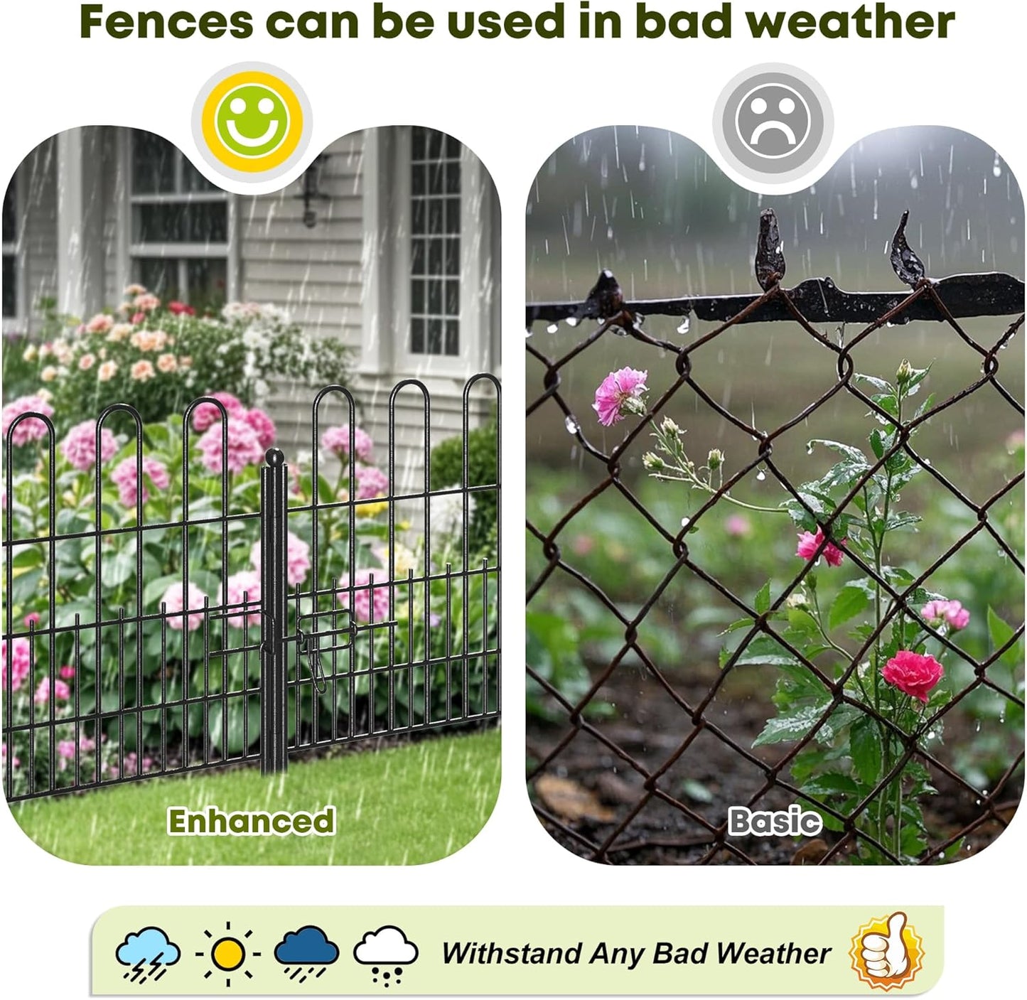 10 Panels Decorative Garden Fence with U-Shape and Latch Gate, 24.01in (H) X 20ft (L) Dog Fence Outdoor for Yard Security, Garden Fencing Includes Deep Stakes