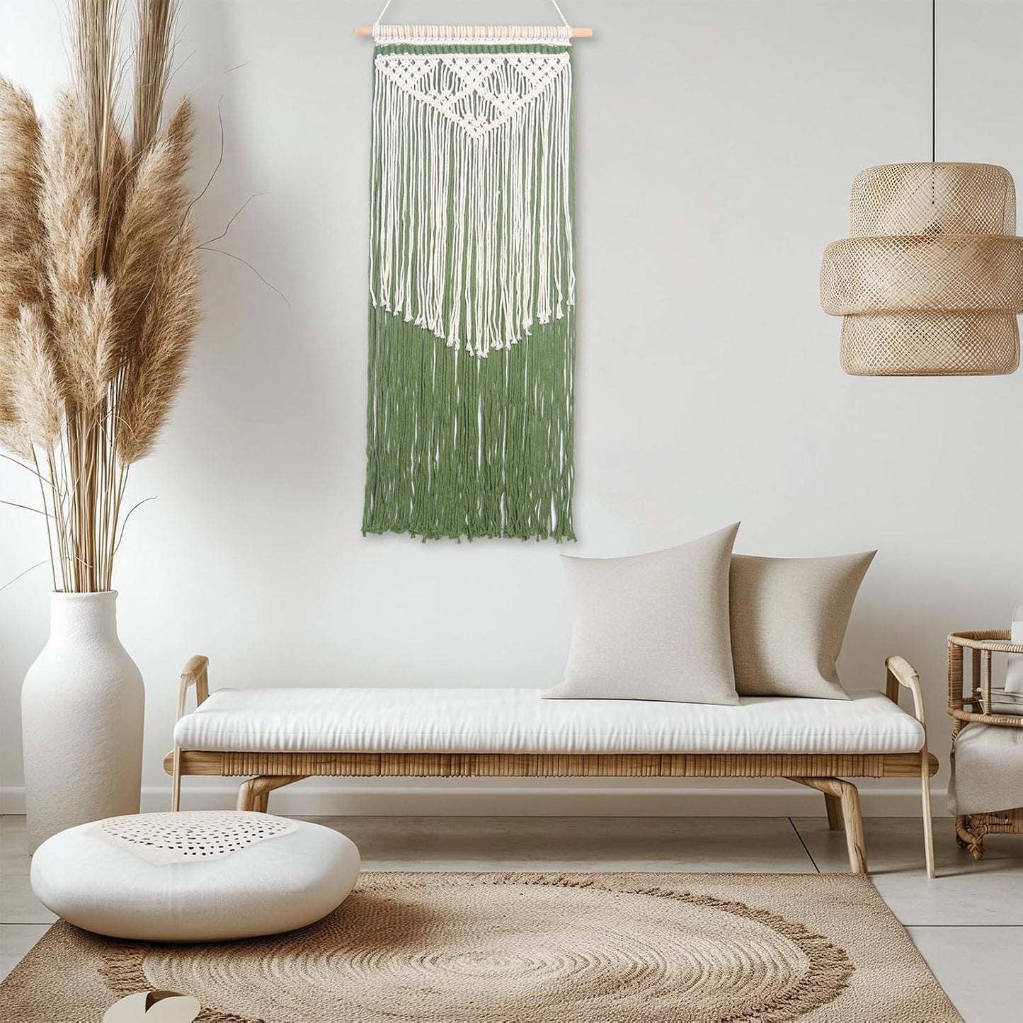 JONKASIPA Macrame Wall Hanging Bohemian Handmade Tassel Wall Art Decorations,Green Fringe Chic Home Decor for Apartment Dorm Living Room Bedroom