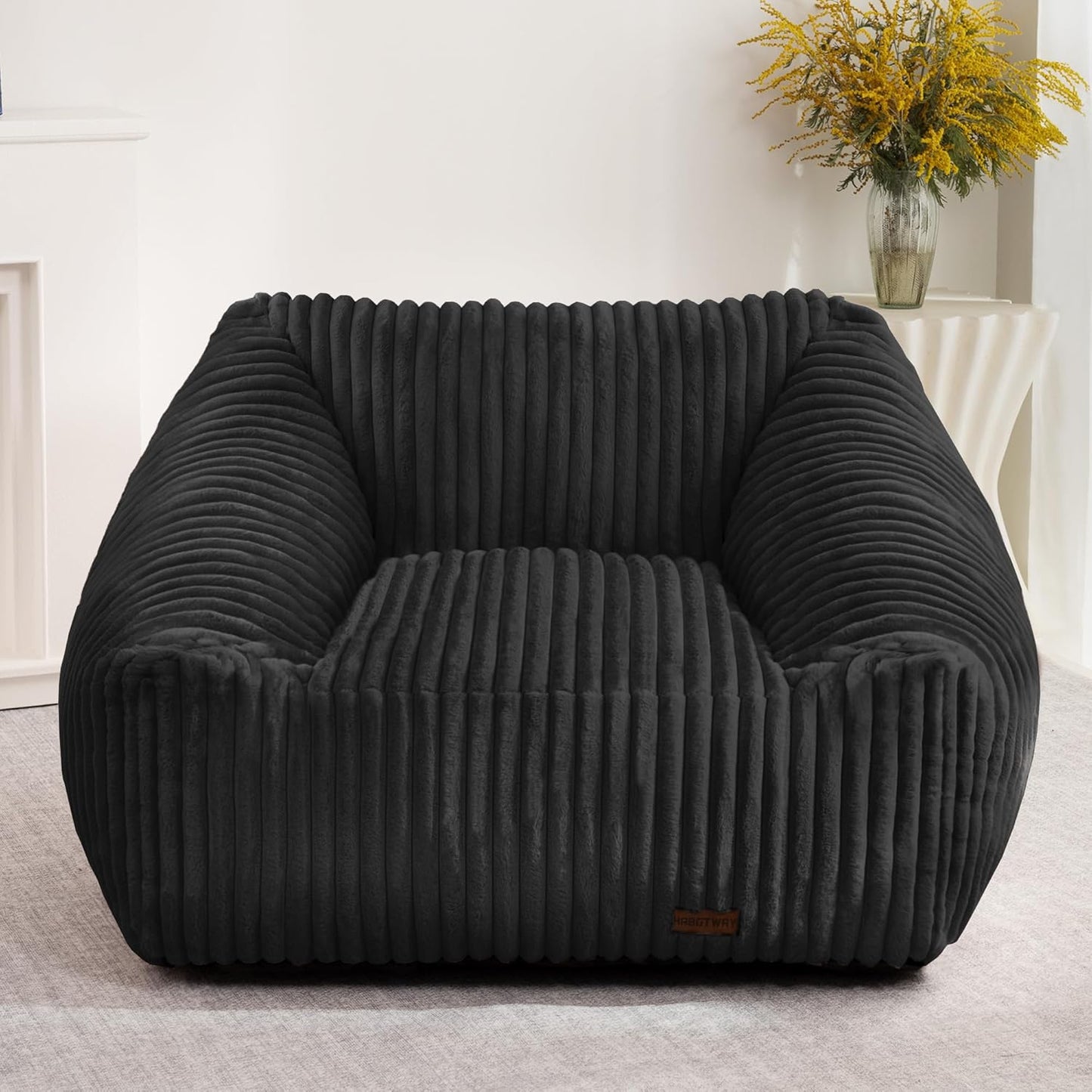 HABUTWAY Bean Bag Chair, Giant Bean Bag Chairs for Adults and Kids, Bean Bag Sofa, Lazy Floor Sofa, Faux Fur Beanbag Chair with Armrests for Living Room Bedroom (Black)