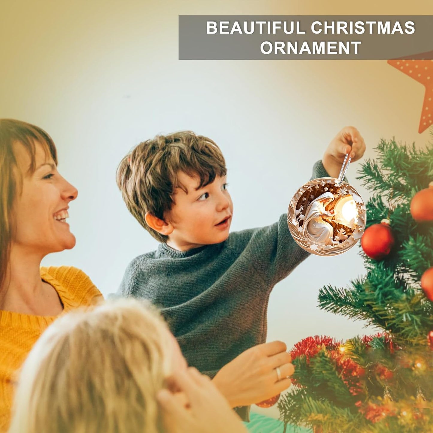 Jabihome Christmas Ornaments 2025, Exchange for Women, Men, Collectible Dated Year Ornaments for Tree, Unique Acrylic Suncatcher, Printed Stained Glass Effect Decor (Moonlit Nativity)