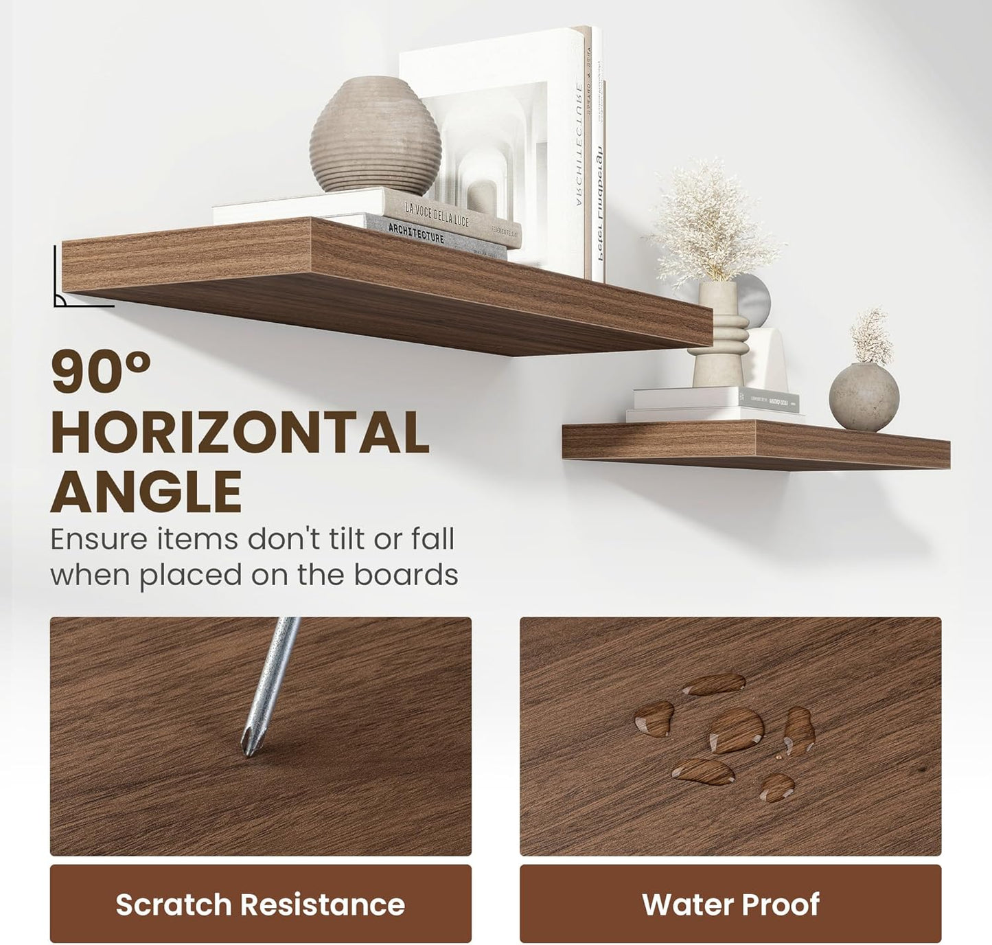 36 Inch Floating Shelves, 12 Inch Deep Floating Shelves for Wall, Floating Shelf with Invisible Brackets, Deep Shelves for Bathroom, Bedroom, Living Room, 2 Pack, Walnut