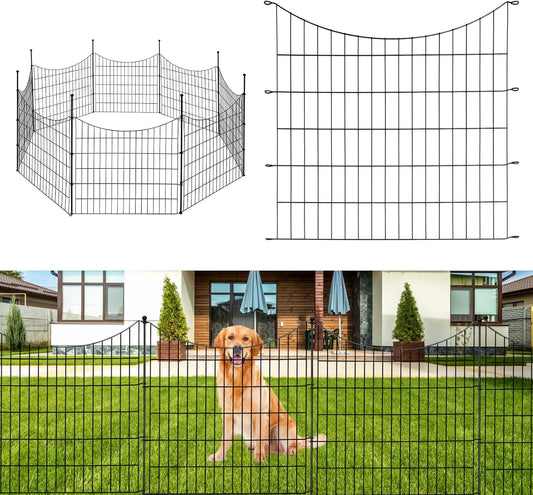 10 Panels No Dig Decorative Outdoor Garden Fence for Yard, 32 in(H) X 23.6 ft(L) Animal Barrier Fencing Rustproof Metal Wire Border for Dog, Rabbits, Landscape Temporary Defense with 11PCS Stakes