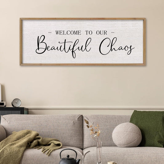 comurdyo Welcome To Our Beautiful Chaos Wall Decor Art 32"X12" for Home Entryway Sign Large Wood Framed Wall Hanging (Wood)