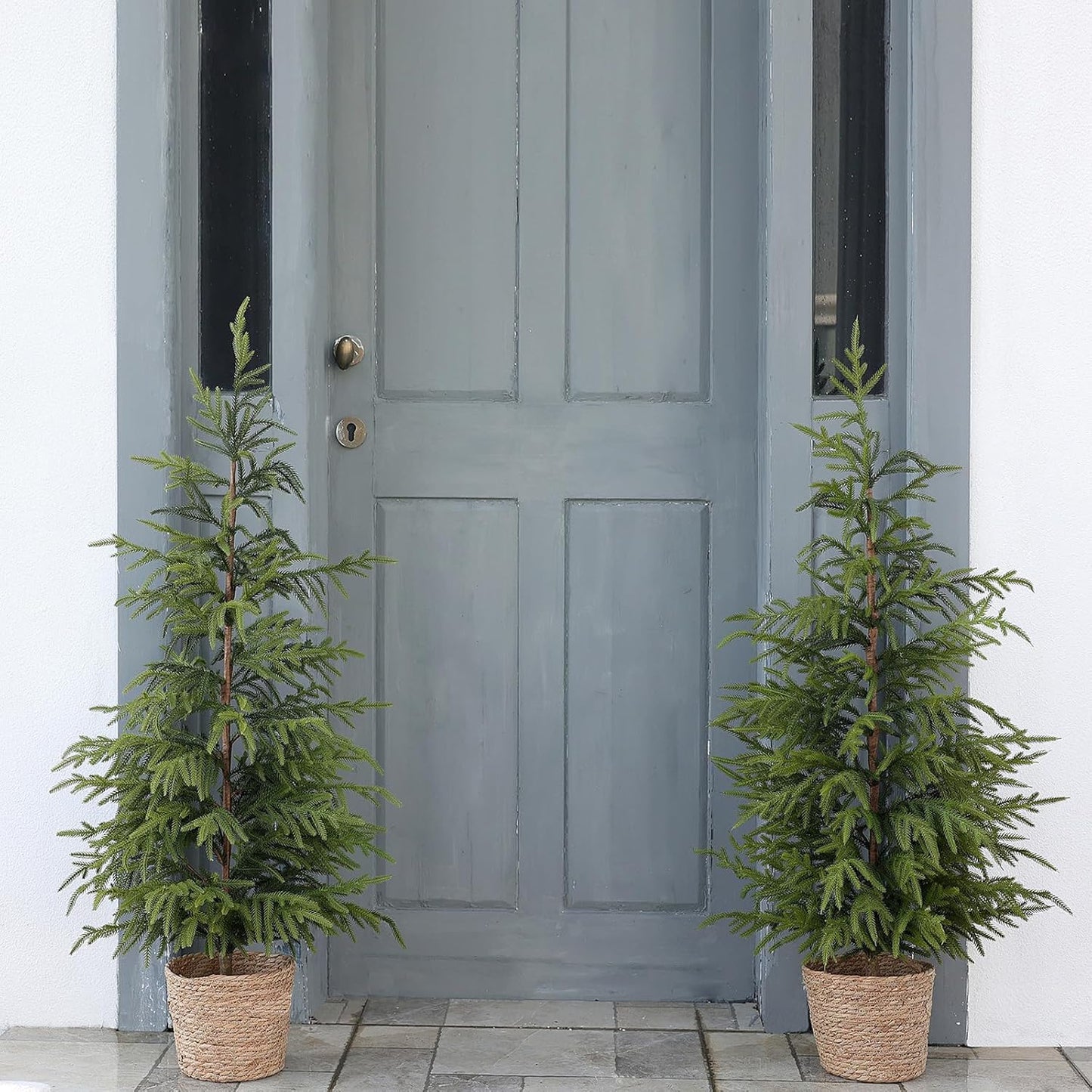 4ft Christmas Norfolk Pine Tree Artificial Christmas Tree Faux Potted Plants for Front Porch Christmas Indoor Outdoor Decor（2 PCS