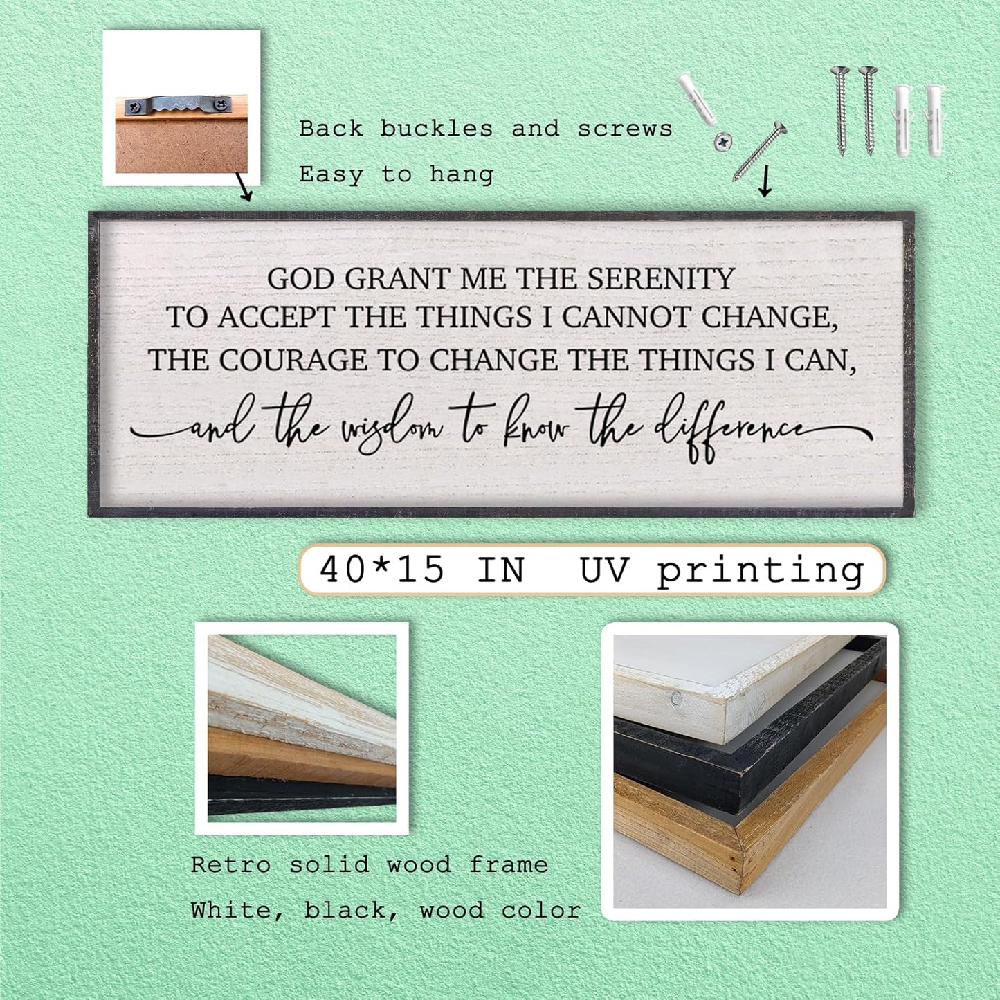 LuZhiQiang Serenity Prayer Bible Verse Sign Wall Decor God Grant Me Christian Inspiraional Quotes 40"×15" Wall Art for Living Room Bedroom (Black)