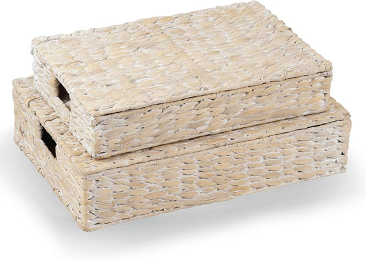 Set of 2 Decorative Storage Boxes With Lids for Home Decor, Shelves