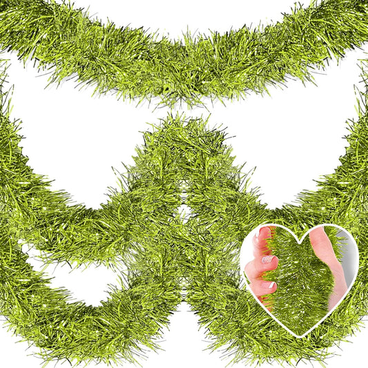 25 Feet Metallic Twist Tinsel Garland - Wall Hanging Backdrop for Parade Floats, Christmas Eve, New Year, Valentine's Day Parties (Light Green, 4in x 25ft)