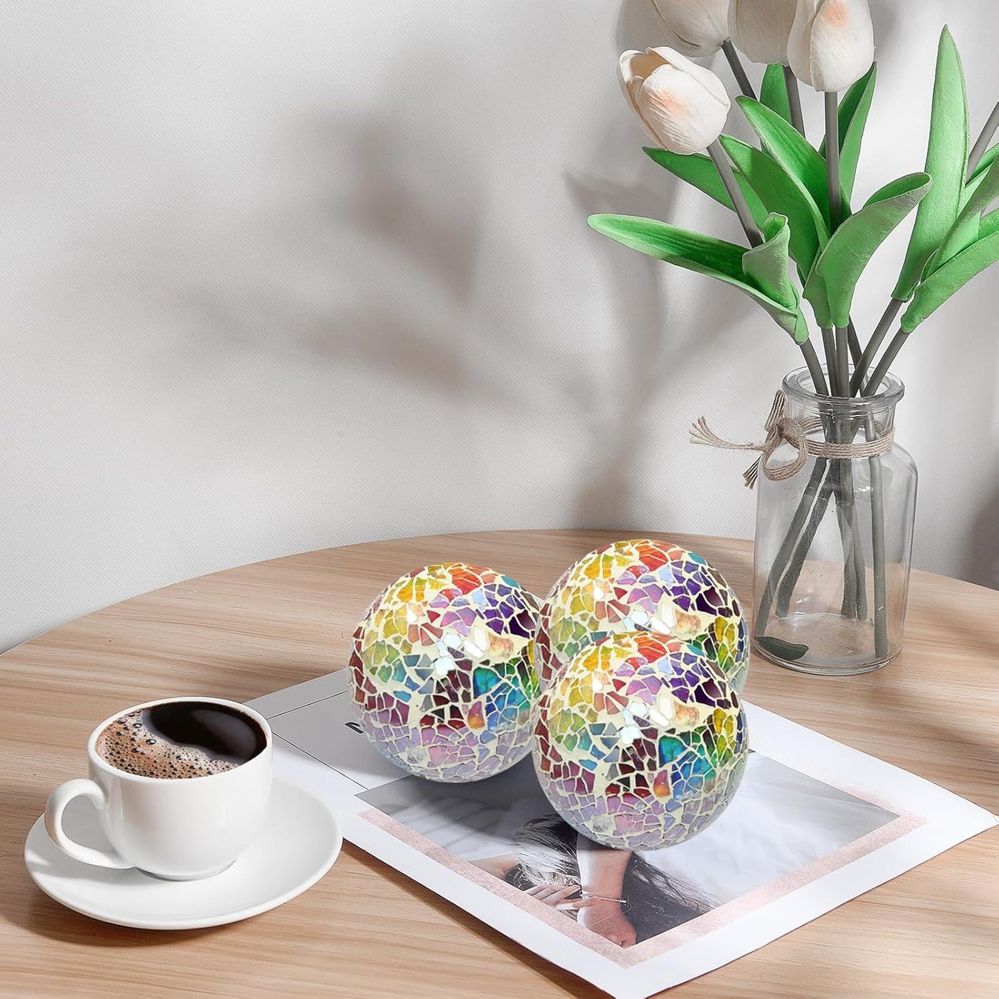 6pc Decorative Ball Set - 6cm Mosaic Glass Orbs Centerpiece Balls for Decorating Bowls, Vases, Tables & Wedding Parties (Colorful)
