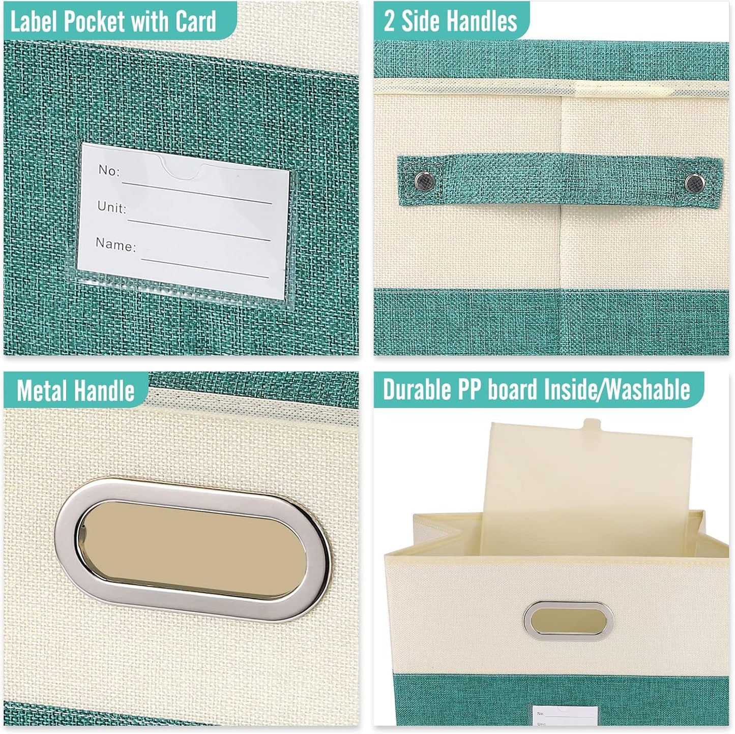 Large Linen Fabric Foldable Storage Bins with Removable Lid and Handles, Washable Storage Box Organizer Containers Baskets Cube with Cover for Bedroom,Office (Black&White, Medium(2-Pack))