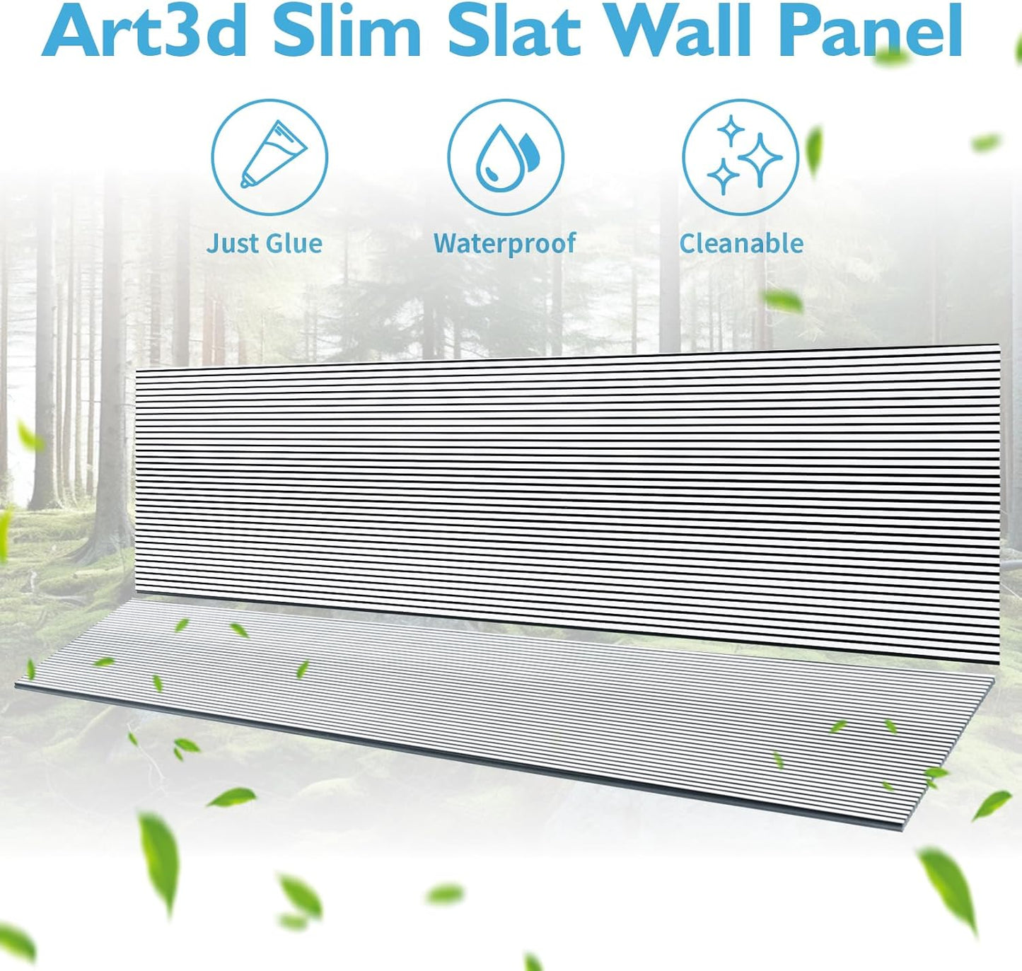 Art3d 4-Pack Glue-On Fine Bar Wainscoting Panel for Interior Wall Decor - 104 x 12 Inch Polystyrene Ultralight Slim Slat Wall Panels for Living Room Bedroom, Poplar