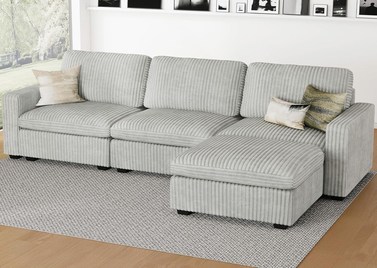 Belffin Modular Sectional Sofa with Storage Ottoman, Oversized Cloud Couch Sectional with Extra Deep Seat, Convertible L Shaped 4 Seater Sectional Couches for Living Room, Plush Corduroy Light Grey