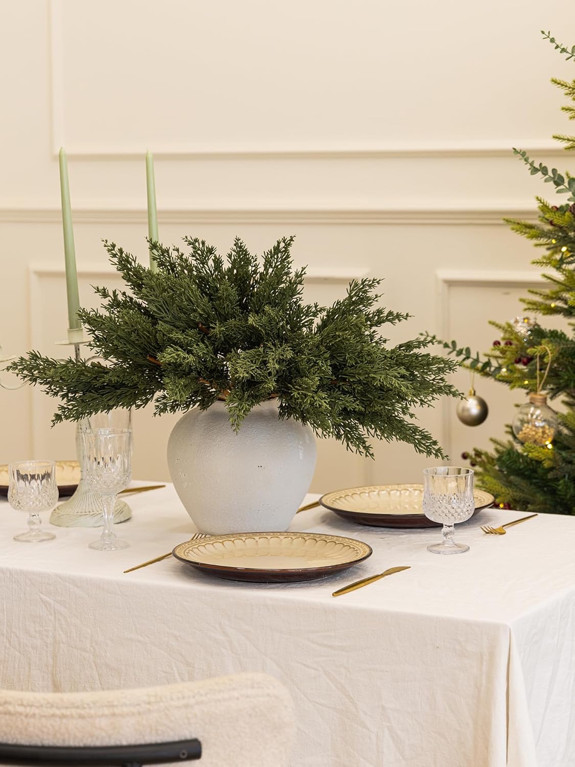 MISSPIN 12 Pcs 19.5 Inches Christmas Cedar Branches, Cedar Artificial Christmas Branches DIY Crafts Faux for Xmas Indoor Outdoor Home Decor