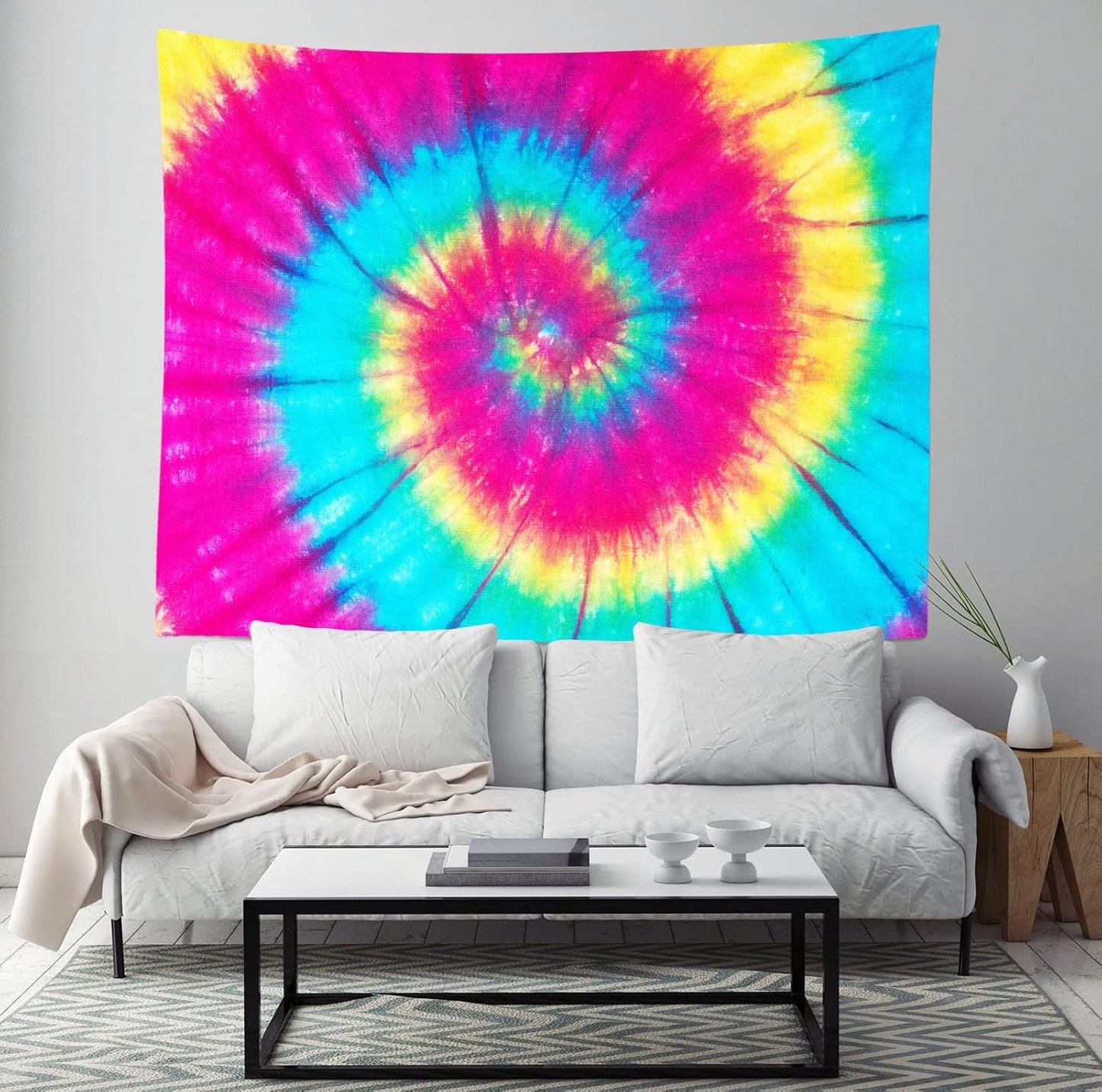 BELECO Tie Dye Tapestry Fabric Wall Hanging 60x50 Inch Groovy Sign Rainbow Tapestry Backdrop Colorful Spiral Tie Dye Party Decorations Tie Dye Art Tapestries for Bedroom Living Room Dorm Decor