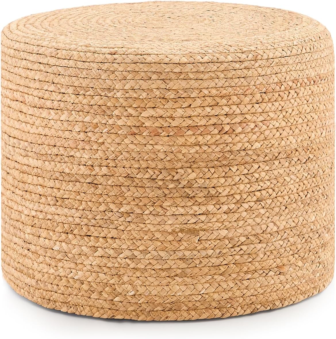 Handwoven Water Hyacinth Ottoman Pouf, Round Outdoor Footstool with Sturdy Frame, No Assembly Needed, Boho Accent Stool for Indoor & Outdoor Use – Patio, Balcony, Living Room (Natural)