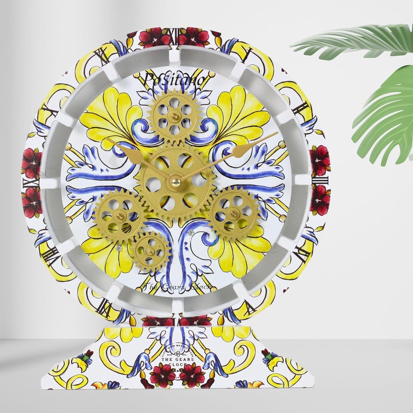 The Gears Clock Wall Clock Italy Collection with Moving Gears (Positano, 10 inch Round)