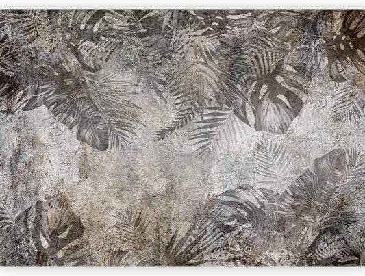 artgeist Premium Wall Mural Tropical Leaves 98x69 in - XXL Non-Woven Wallpaper Fleece Wall Decor Photo Print Picture Image Design Landscape Palms Leaves Monstera Grey b-C-0825-a-a