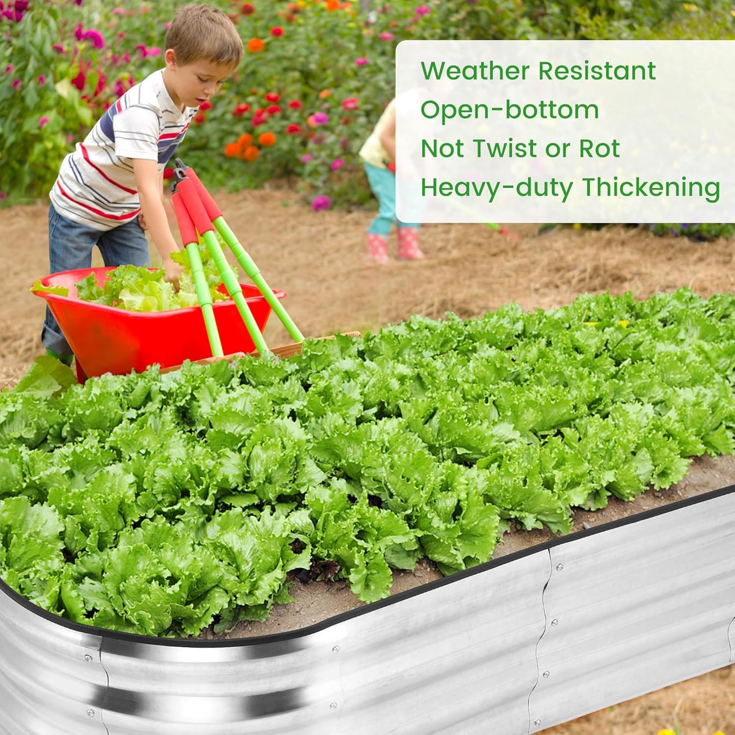 2 Pcs 4.5x2x1ft Oval Raised Garden Bed, Galvanized Raised Beds,Open-Ended Base Metal Raised Planter Beds,Planter Raised Boxes for Vegetables, Flowers,Tool-Free Asse,Rubber Edge