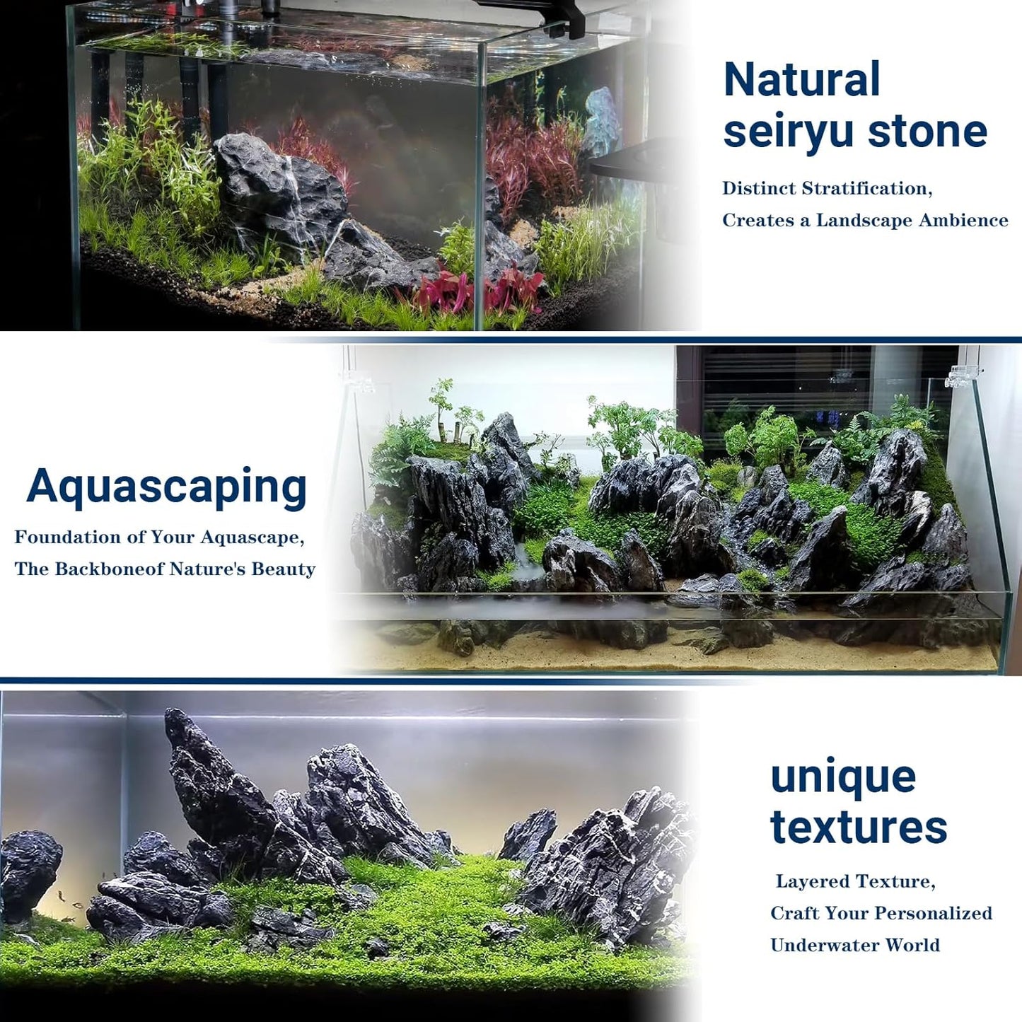 Aquarium Rocks Seiryu Stones Natural Hardscape Stone for Aquariums, Fish Tanks, Bonsai, Terrariums, Wargaming Dioramas, Indoor or Outdoor Gardens-5Lb(2-6 Inch)