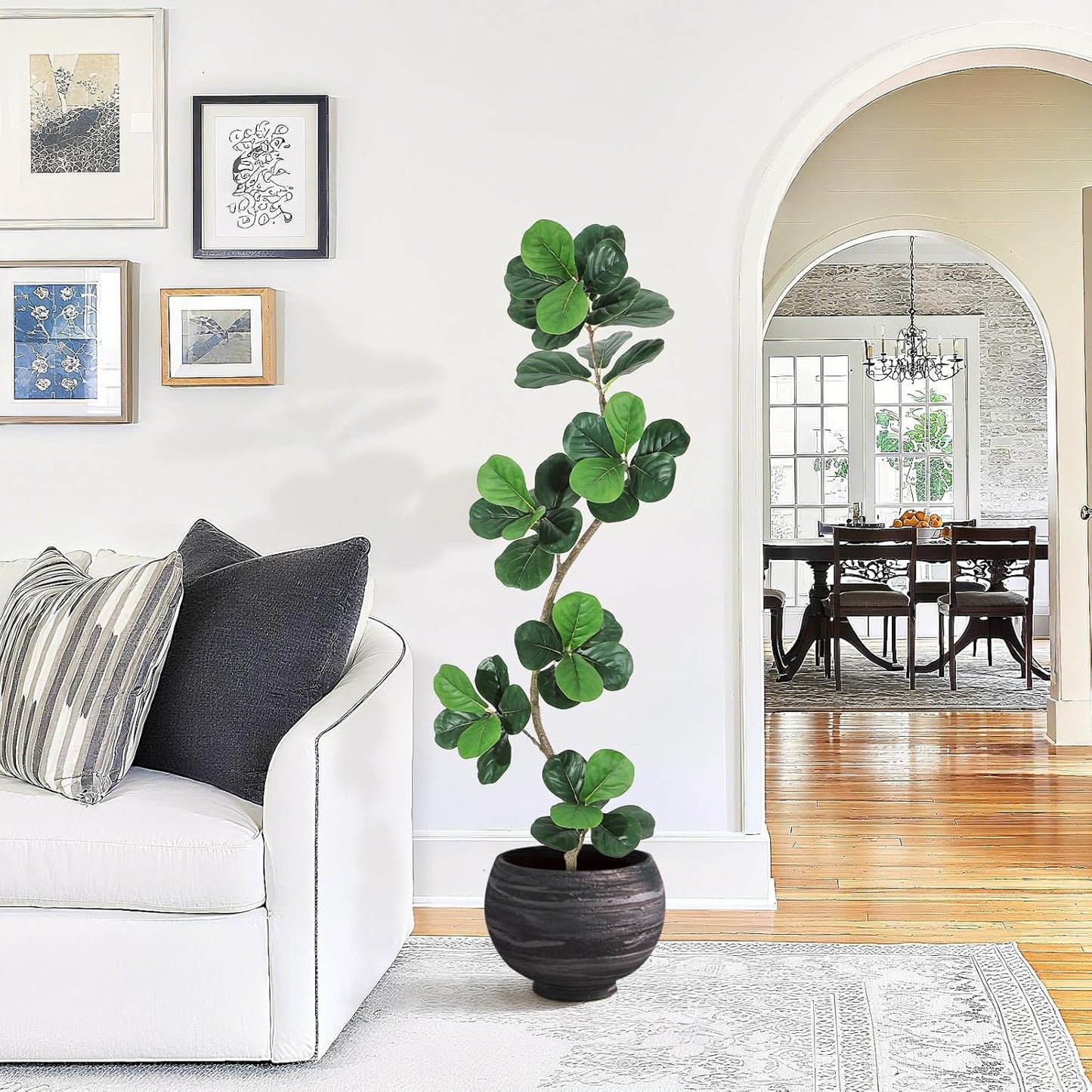 GarveeHome Fiddle Leaf Fig Artificial Tree with White Planter,6ft Faux Plants Indoor with Moss, Fake Rubber Tall Fake Floor Plant in Pot - Artificial Trees for Home Office Living Room Decor