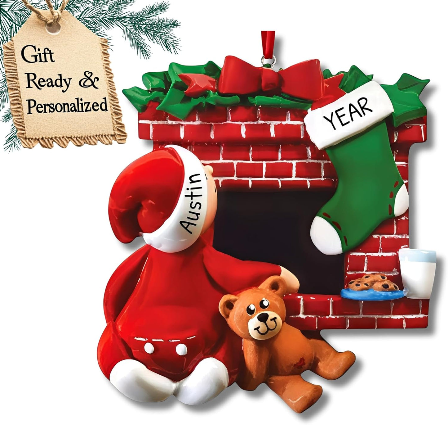 3D Fireplace Toddler Ornaments for Christmas Tree 2025 - Xmas Eve Ornament for Kids Ornament for Girl Personalized Christmas Ornaments for Kids Gifts for Boys Fireplace Toddler Boy Decorations