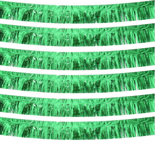 Green Foil Fringe Garland 10FT 6packs, Metallic Foil Tinsel Fringe Banners for Parade Float Decorations Wedding, Birthday Party Graduation (six Green)