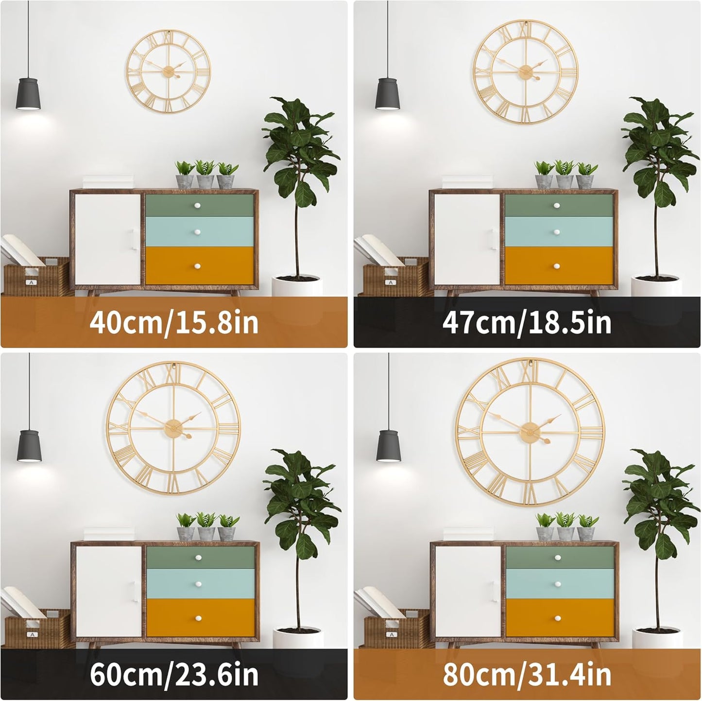 Large Wall Clock for Living Room Decor - 60cm/ 24 Inches Silent Non-Ticking Metal Wall Clocks Battery Operated, Vintage Decorative Modern Wall Clock for Bedroom, Office, Farmhouse Decor