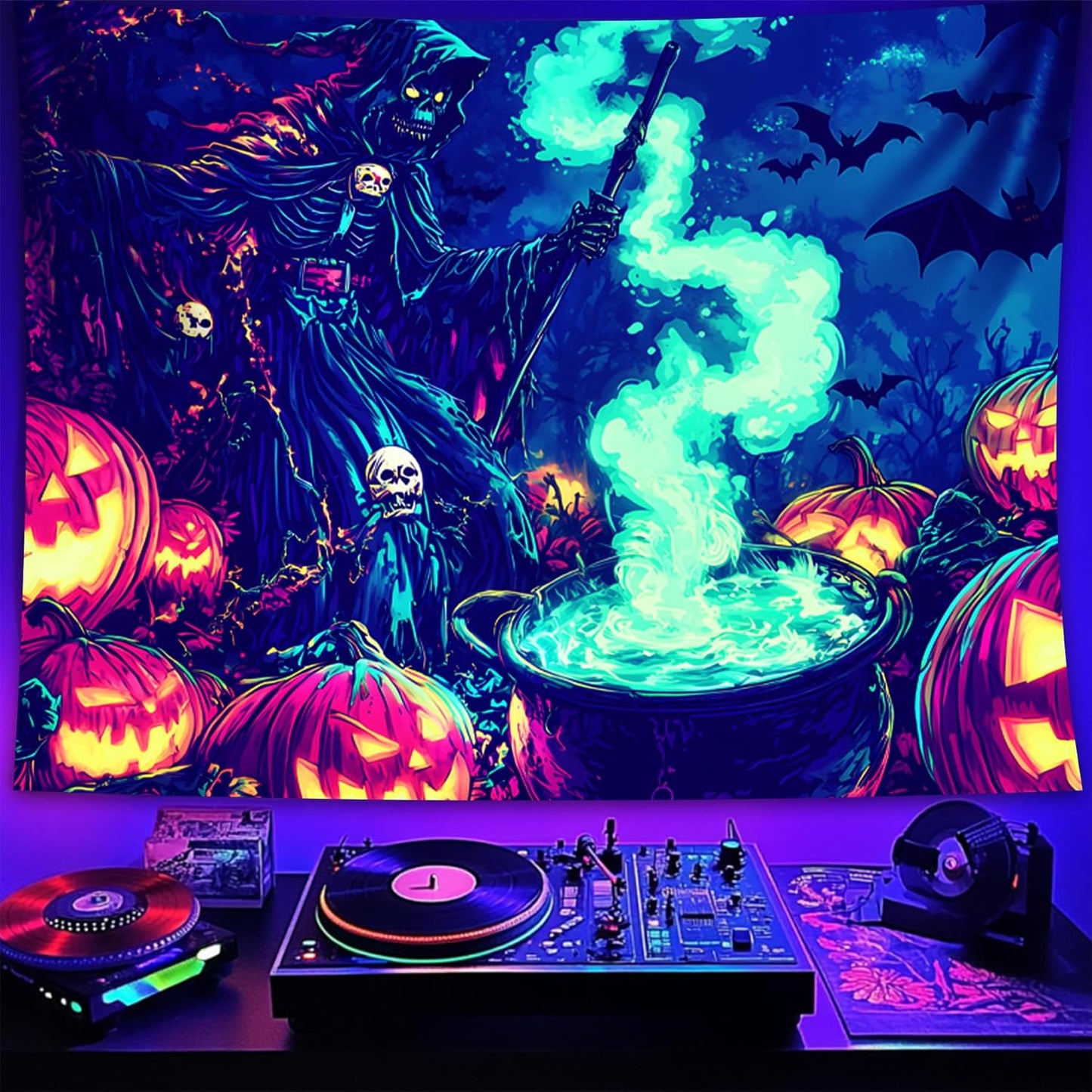 Halloween Tapestry, Blacklight Tapestry for Halloween Party Decor Hanging Tapestries Backdrop Wall Art Poster for Bedroom Dorm 79x59in
