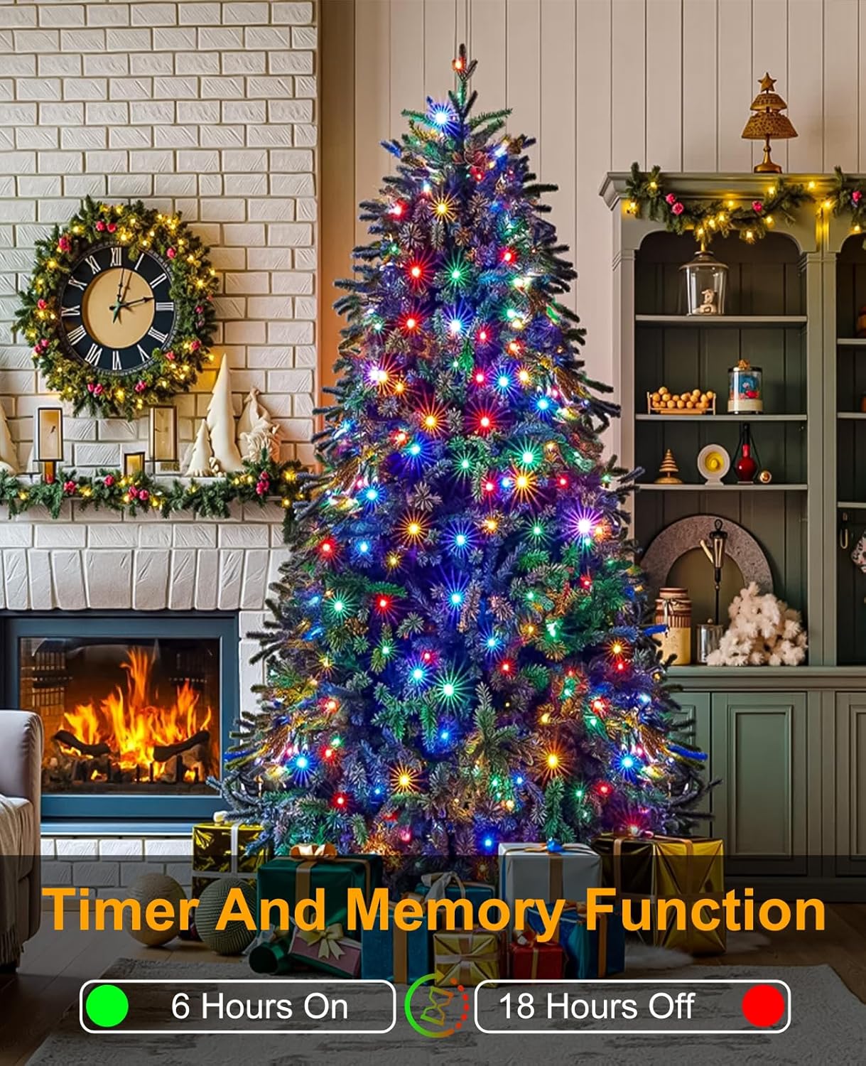 40FT 120 LED Christmas Lights Outdoor, Green Wire Christmas Tree Lights with 8 Modes & Waterproof, Connectable Plug in String Light for Indoor Bedroom Yard Party Wedding Decorations, Multicolor