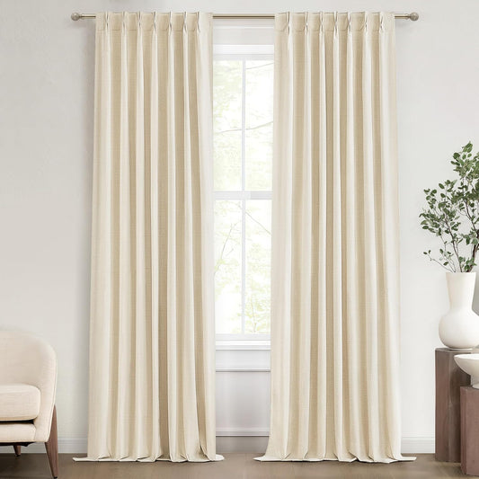 100% Blackout Pinch Pleated Curtains 120 Inches Long,Extra Long Large 10 ft Length Linen Textured Thermal Insulated Curtains & Drapes for Living/Bedroom 118 Inch Window W40 xL120 x2Panels