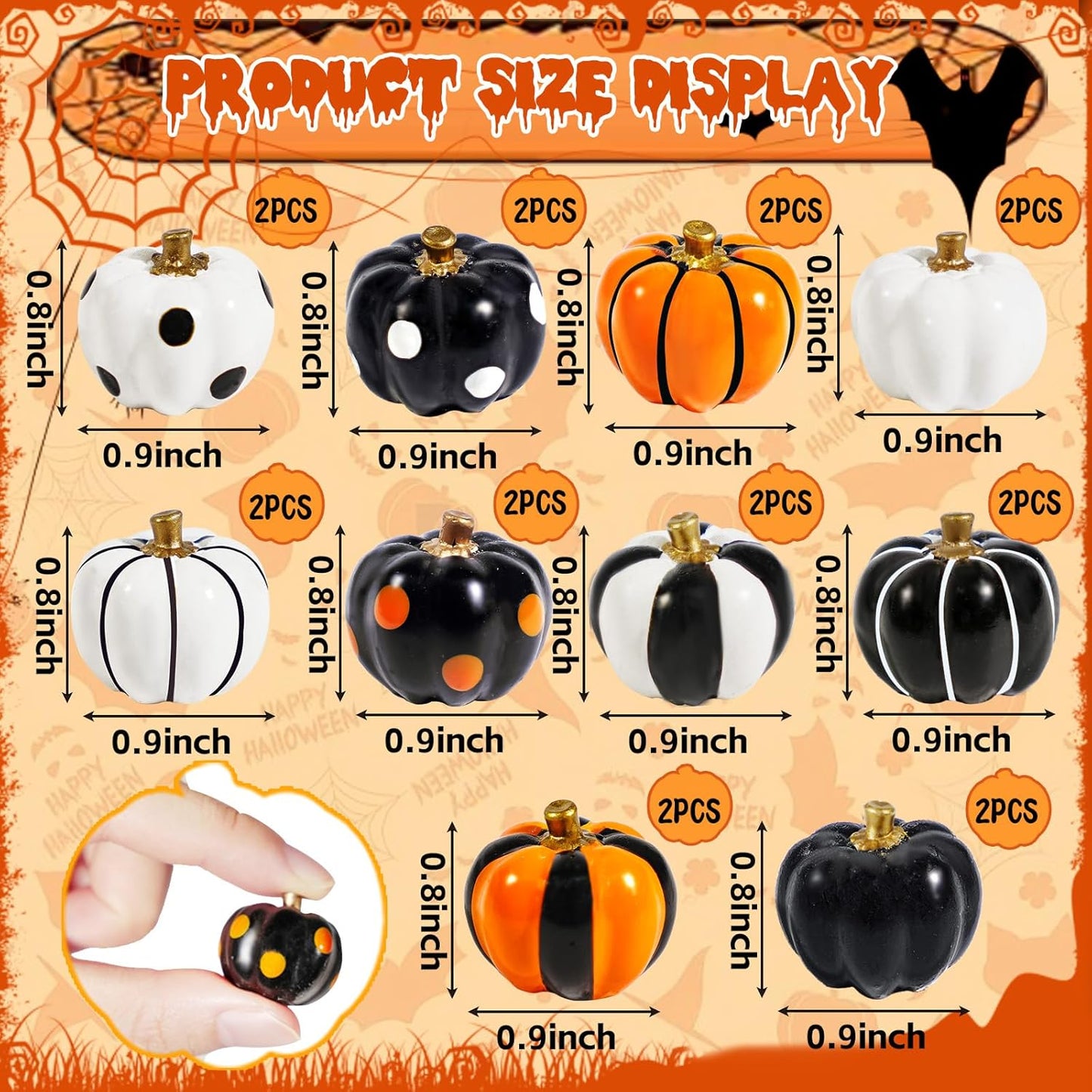 Rileryan 20 PCS Halloween Mini Resin Pumpkin Figurines Black White Orange Tiny Pumpkins Halloween Miniatures Village Decor Tabletop Centerpiece Mantel Kitchen Home Decoration