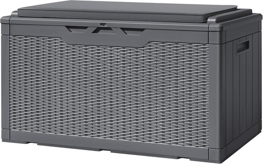 Greesum 100 Gallon Resin Deck Box Large Outdoor Storage with Cushions for Patio Furniture, Garden Tools, Pool Supplies, Weatherproof and UV Resistant, Lockable, Gray