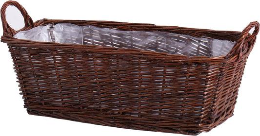 Handcrafted Wicker Planter, Flower Pot Cover, Plant Window Box, Plant Container, Natural Brown Unpeeled Willow, Long Rectangular