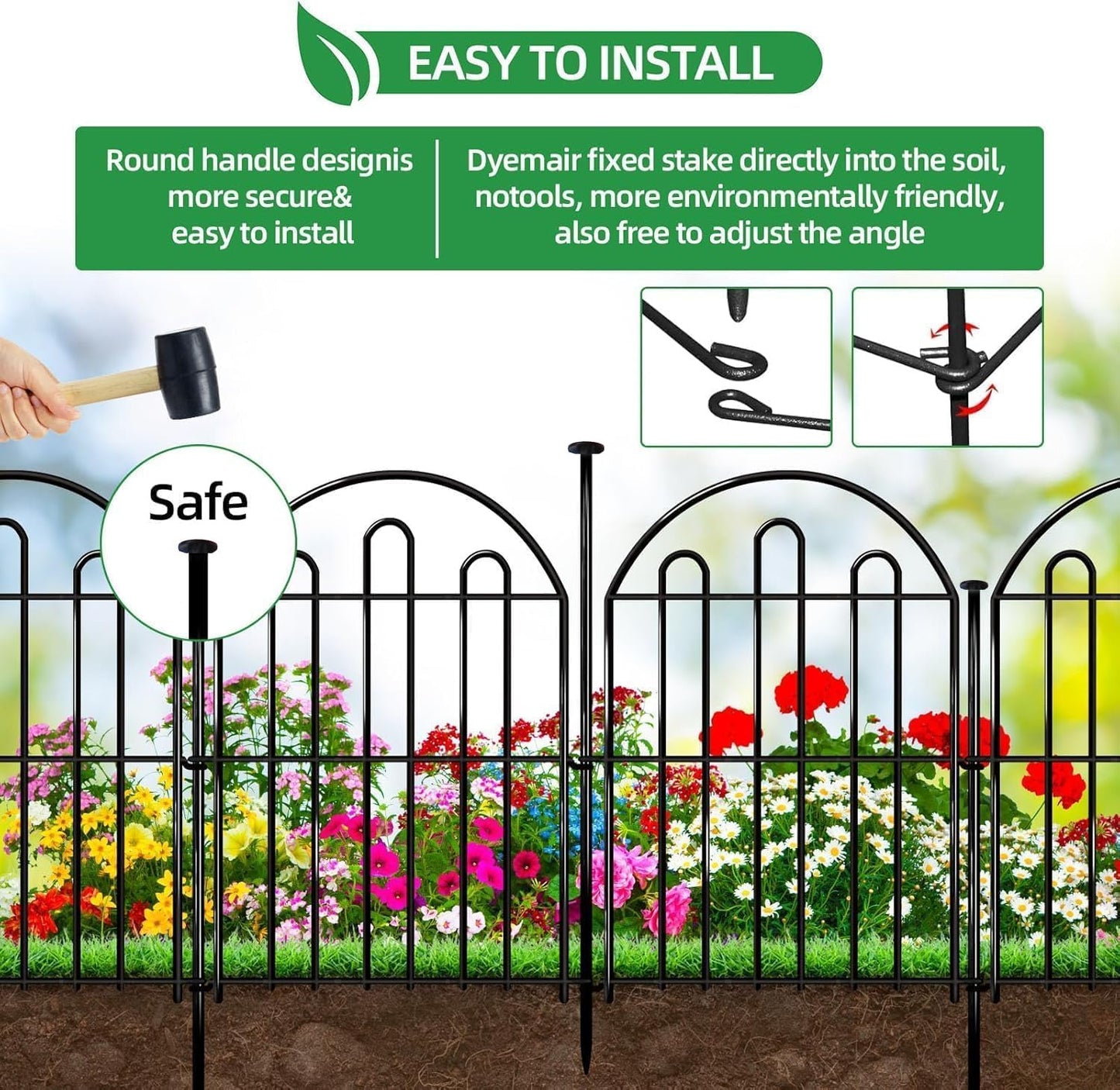 32 Pack Decorative Garden Fence, 26in x 34.6ft Arched No Dig Animal Barrier Fence for Dog Rabbit, Garden Edging Border, Rustproof Metal Ground Stake Border Fencing Panel for Outdoor Yard Patio Decor