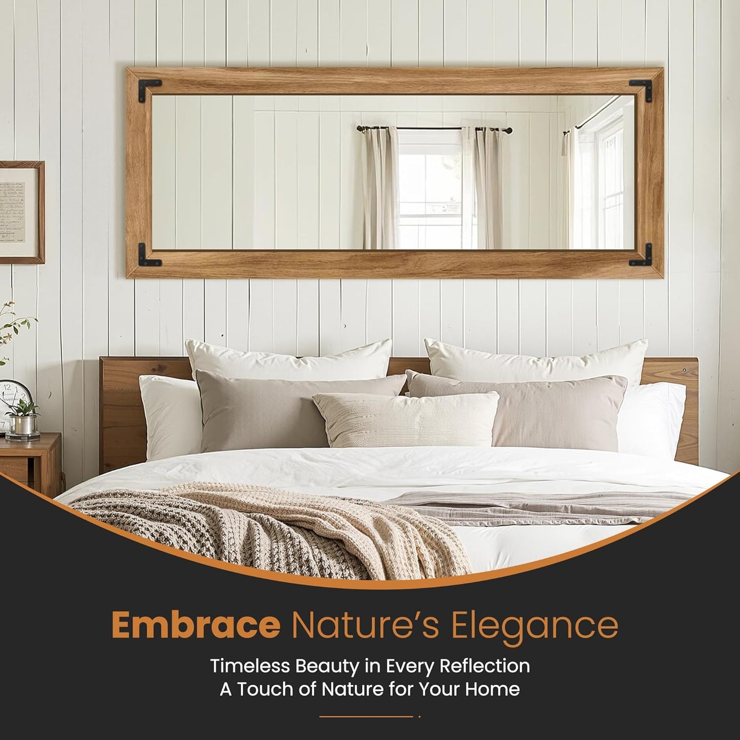 Full Length Mirror with Wooden Frame, 56"X22" Solid Wood Standing Floor Mirror for Farmhouse, Bathroom, Bedroom Decor, Hanging or Leaning Wall-Mounted