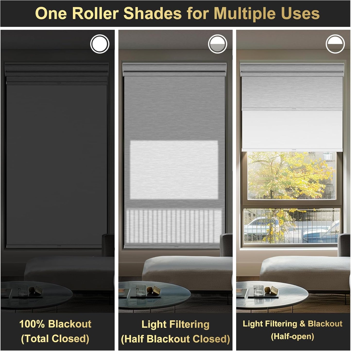 BERISSA Cordless Dual Roller Shades with Cassette Valance, Double Window Shades - Blackout and Light Filtering - Day and Night for Home Office Door, Striped Jacquard White - 72 W x 86" H