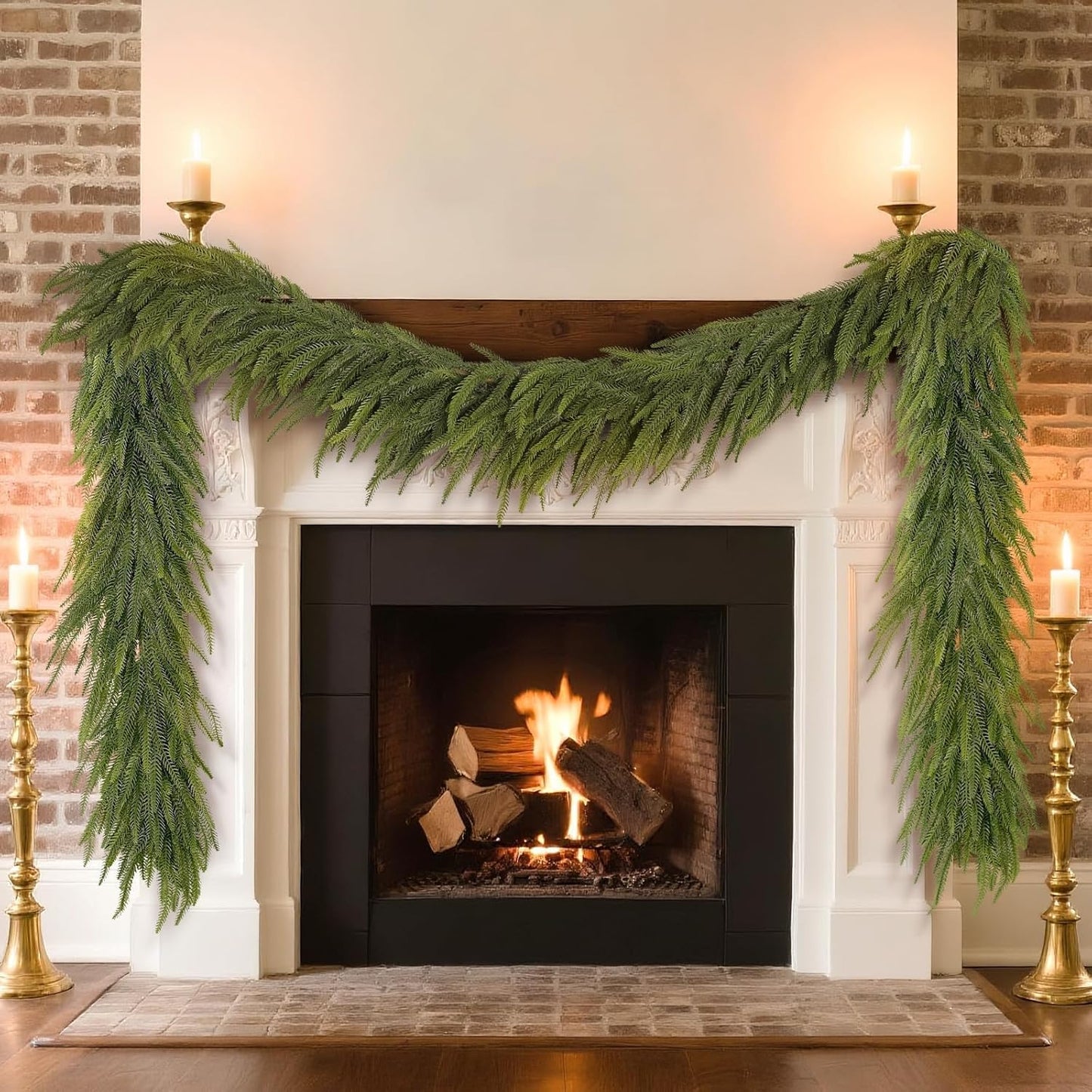 5FT Christmas Norfolk Pine Garland -2PCS, Artificial Pine Needles Garlands Faux Greenery Fake Garland for Holiday Fireplace,Table,Window,Stairs,Mante,Indoor Outdoor Decor