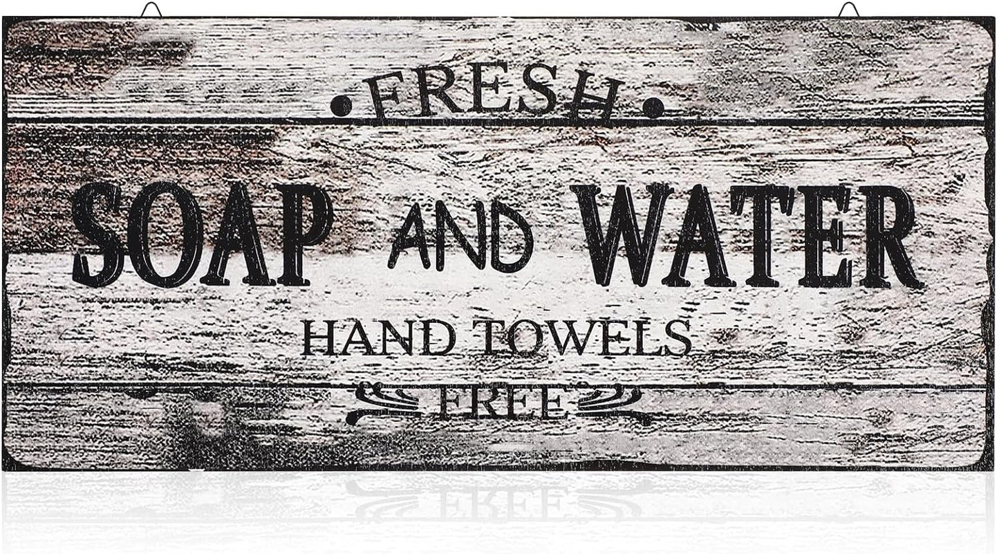 Jetec Farmhouse Bathroom Decor, Fresh Soap and Water Sign Vintage Bathroom Wood Plaque Rustic Wall Decor for Wall Art Decoration Restroom(Novel)