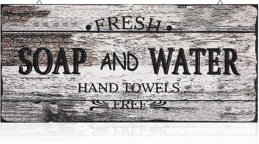 Jetec Farmhouse Bathroom Decor, Fresh Soap and Water Sign Vintage Bathroom Wood Plaque Rustic Wall Decor for Wall Art Decoration Restroom(Novel)