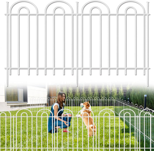 25 Panels Decorative Garden Fence, 24 in(H) X 50 ft(L) No Dig Dog Fence Outdoor for Yard, Rustproof Metal Garden Fencing Animal Barrier with Ground Stakes, Temporary Fencing for Patio Outdoor, White