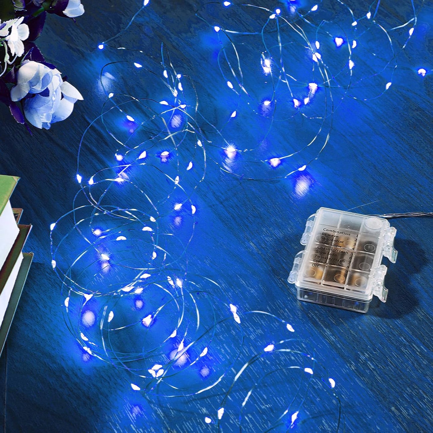 4 Pack 32.8 Ft. Battery Operated Outdoor String Lights with Remote & Timer, LED Blue Fairy Lights, Waterproof Twinkle Lights for Bedroom, Dorm, Mason Jar, Wedding, Party, Christmas